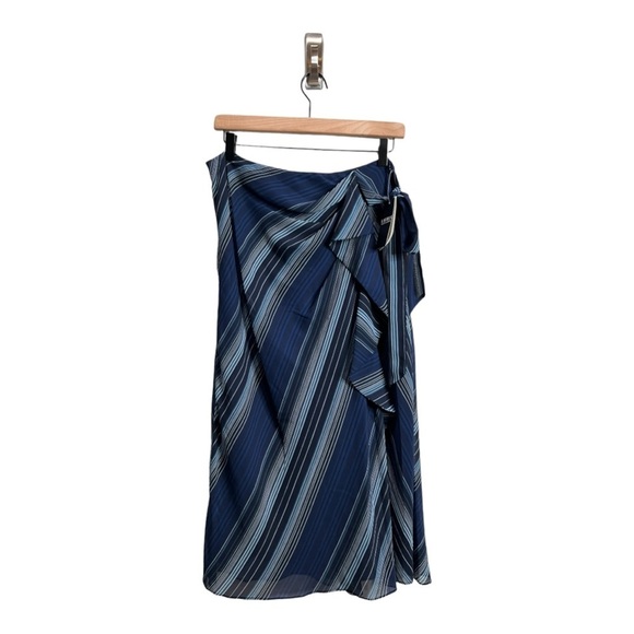 Ralph Lauren Black Label Navy Stripe Georgette Cascade Ruffle A-Line Midi Skirt - Picture 12 of 15